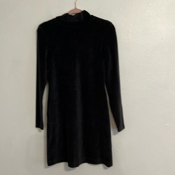 Everlane SZ S Black Velvet L/S Funnel Neck pull on Dress Whimsigoth Minimalist - Picture 1 of 6